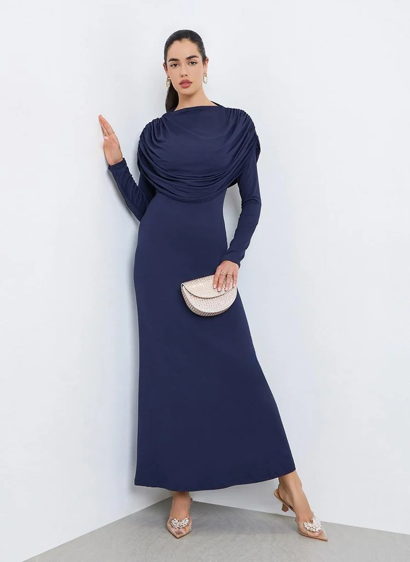 Styli Women Blue Shawl Detail Bodycon Maxi Dress